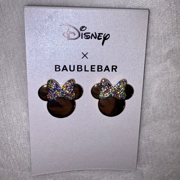 Disney x Baublebar Minnie Mouse Gold Tone & Multi Color Crystal Earrings NEW - Picture 2 of 4